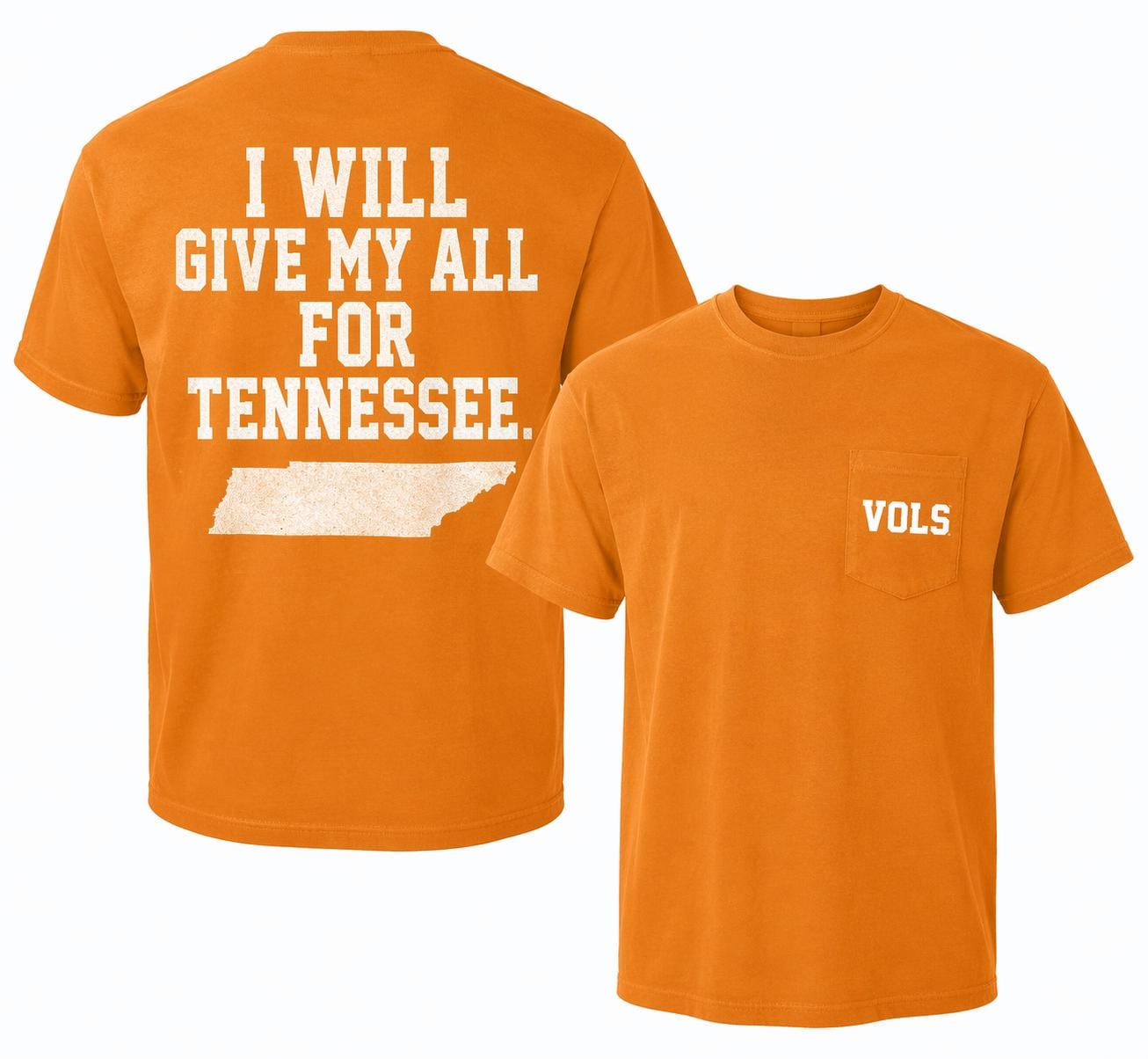Vols Comfort Colors T-Shirt: I Will Give My All For Tennessee State Outline