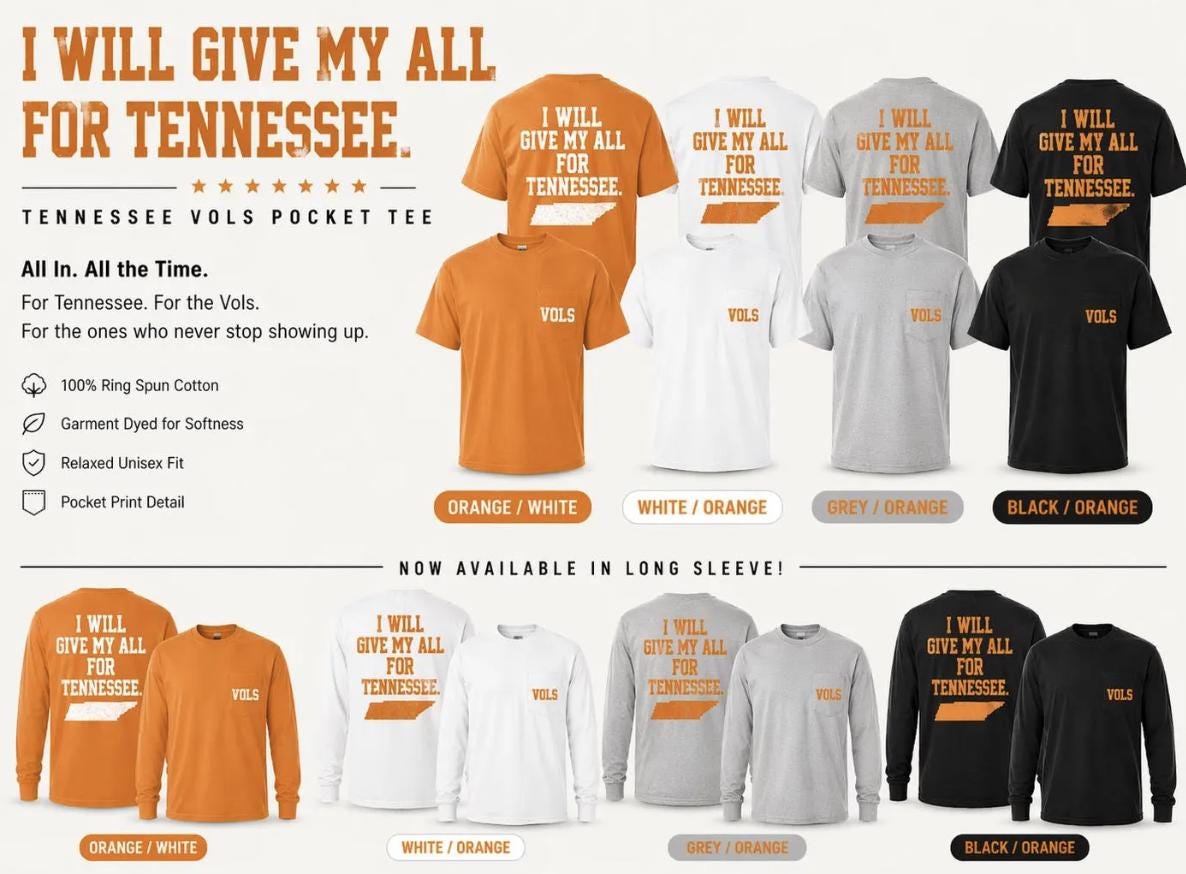 Vols Comfort Colors T-Shirt: I Will Give My All For Tennessee State Outline